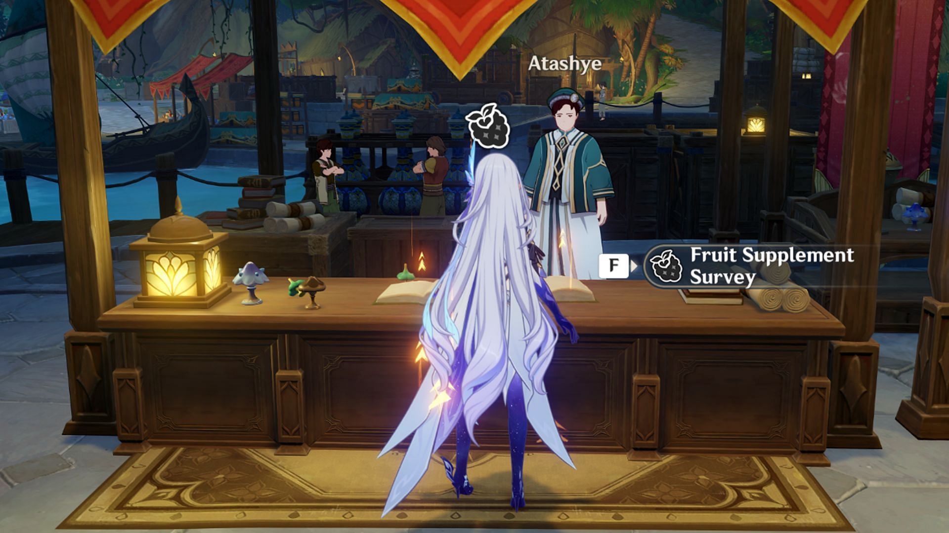 Talk to Atashye to start playing Fruit Supplement Survey (Image via Sportskeeda Gaming/HoYoverse)